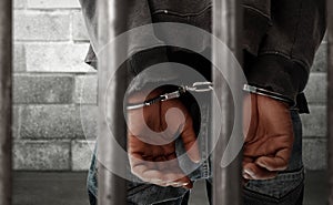 Prisoner in handcuffs in jail photo
