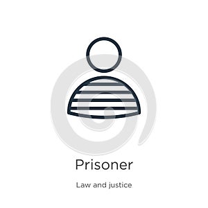 Prisoner icon. Thin linear prisoner outline icon isolated on white background from law and justice collection. Line vector