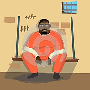 Prisoner Man Vector. Criminal Man Arrested And Locked. Flat Cartoon Character Illustration