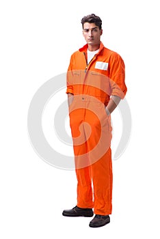 The prisoner in orange robe isolated on white background