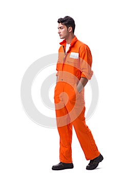 The prisoner in orange robe isolated on white background