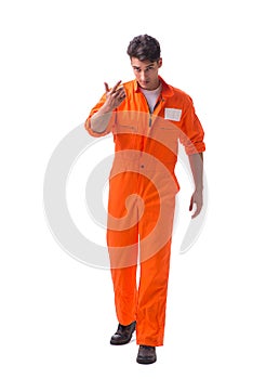 The prisoner in orange robe isolated on white background