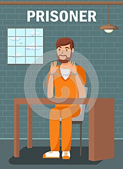 Prisoner Sitting in Jail Cell Flat Poster Template