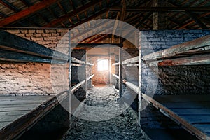 Prisoners Barracks interior at Auschwitz II - Birkenau, former German Nazi Concentration and Extermination Camp - Poland