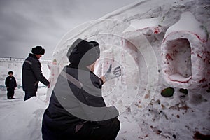 Prisoners in winter clothing in a maximum security prison