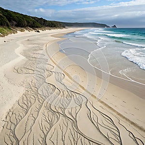 Indigenous-Inspired Art in Sand: Waves Carving Organic Patterns on a Pristine Beach photo