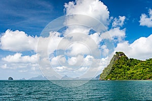 Pristine beach on a secluded island over islands spread in El nido region of Palawan in the Philippines