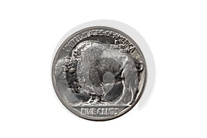 Pristine Buffalo Nickel on white background photo
