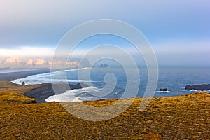 A pristine coastline in South Iceland, Europe.