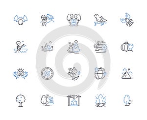 Pristine environment line icons collection. Wilderness, Unsullied, Pristine, Untouched, Unpolluted, Pure, Serene vector