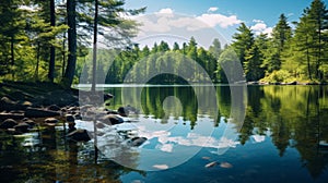 Pristine forest lake mirrors surroundings photo