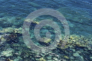 Pristine ocean water, shallow coast with clear view of pebbles and rocks underneath