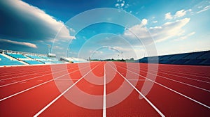 A pristine running track awaits with its smooth surface, ready for runners, Ai Generated