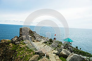 Pristine sea with rocky cliff at Dai Lanh cape point, Mui Dien, Phu Yen province, easternmost of Viet nam.