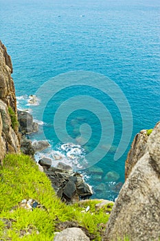 Pristine sea with rocky cliff at Dai Lanh cape point, Mui Dien, Phu Yen province, easternmost of Viet nam.