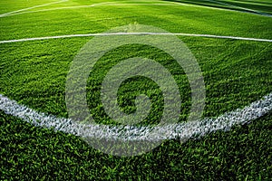 Pristine Soccer Field with Immaculate Grass and Central Line Under Bright Sunlight