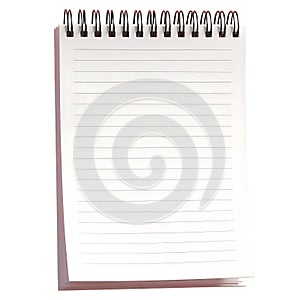 Blank spiral notepad ready for notes clean white background