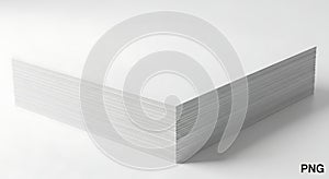 A close up view of a stack of white paper sheets on a white surface with a subtle shadow effect