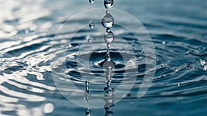 Pristine Water Surface with Falling Drops and Ripples