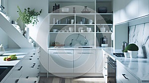 A pristine and well-organized kitchen with a modern design