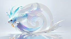 Pristine white background with colorful blue fish gracefully glide, creating a mesmerizing display of vibrant aquatic beauty