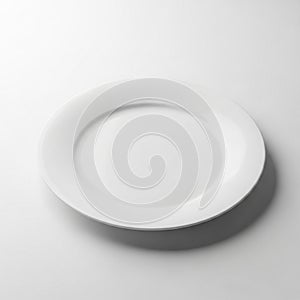 A Single White Ceramic Plate Centered on a White Background with Subtle Shadow dish tableware
