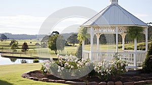 Pristine white gazebo accentuating the farm landscape photo