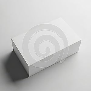 A pristine white rectangular box standing alone on a gray surface