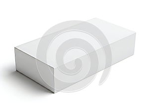 A pristine white rectangular cardboard box with a smooth surface and sharp edges