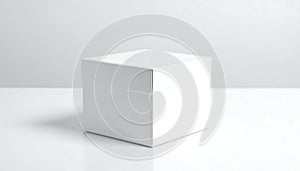 Clean White Square Gift Box on Reflective Surface