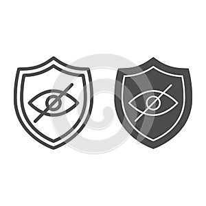 Privacy browser emblem line and solid icon. Secure protection web symbol with cross eye. World wide web vector design