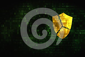 Privacy concept: Broken Shield on digital background