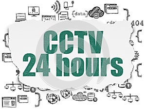 Privacy concept: CCTV 24 hours on Torn Paper