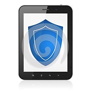 Privacy concept: Shield on tablet pc computer