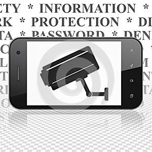 Privacy concept: Smartphone with Cctv Camera on display