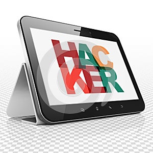 Privacy concept: Tablet Computer with Hacker on display