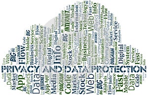 Privacy And Data Protection vector word cloud, made with text only.
