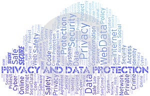 Privacy And Data Protection vector word cloud, made with text only.