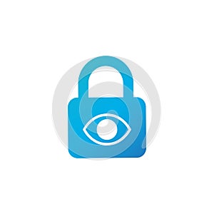 Privacy eye icon. Eye icon with padlock sign. Eye icon and security, protection, privacy symbol. Vector illustration isolated on