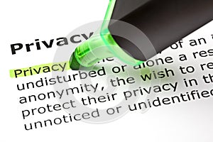 'Privacy' highlighted in green