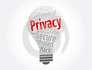 Privacy light bulb word cloud collage, concept background