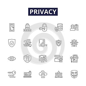 Privacy line vector icons and signs. Secrecy, Anonymity, Concealment, Reticence, Isolation, Seclusion, Intimacy