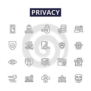Privacy line vector icons and signs. Secrecy, Anonymity, Concealment, Reticence, Isolation, Seclusion, Intimacy photo