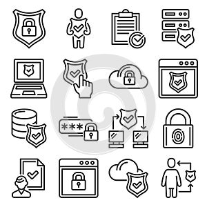 Privacy Policy Icons Set on White Background. Vector