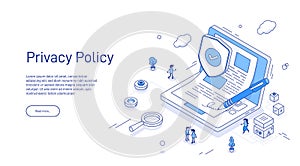 Privacy policy landing page template. Personal data security. Online file server protection. Can be used for web banners