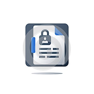 Privacy policy, personal data security, GDPR concept, vector icon