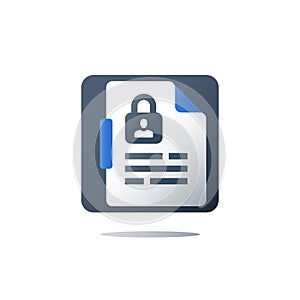 Privacy policy, personal data security, GDPR concept, vector icon photo