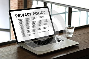 PRIVACY POLICY Private Security Protection,Businessman with protective gesture and text privacy