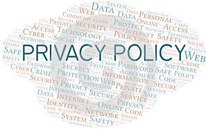 Privacy Policy vector word cloud, made with text only.