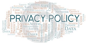 Privacy Policy vector word cloud, made with text only.